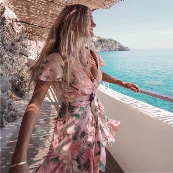 foxarazzi Dresses & Skirts - Lily Pink Floral Wrap Boho Mini Playdress